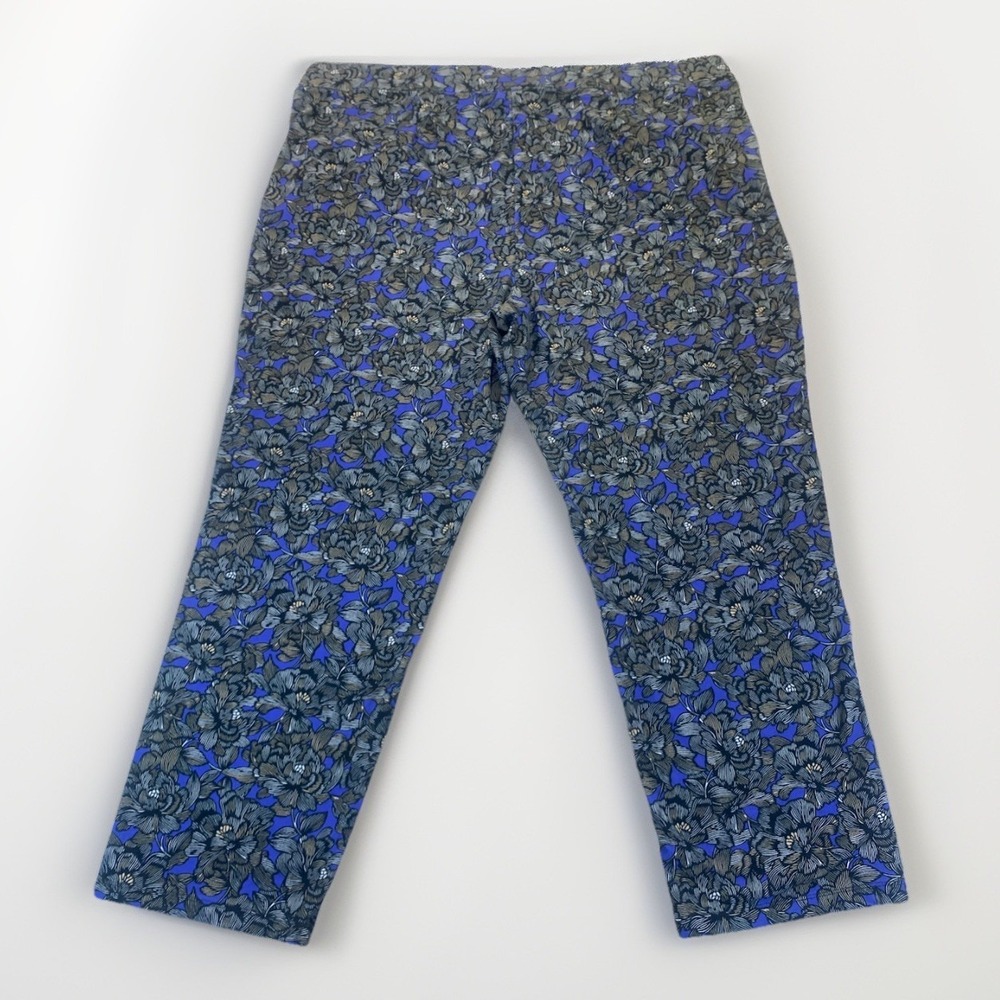 Chicos Travelers Pants Blue Black Floral Pull On Wide Leg Pockets Size 4R (20 R)